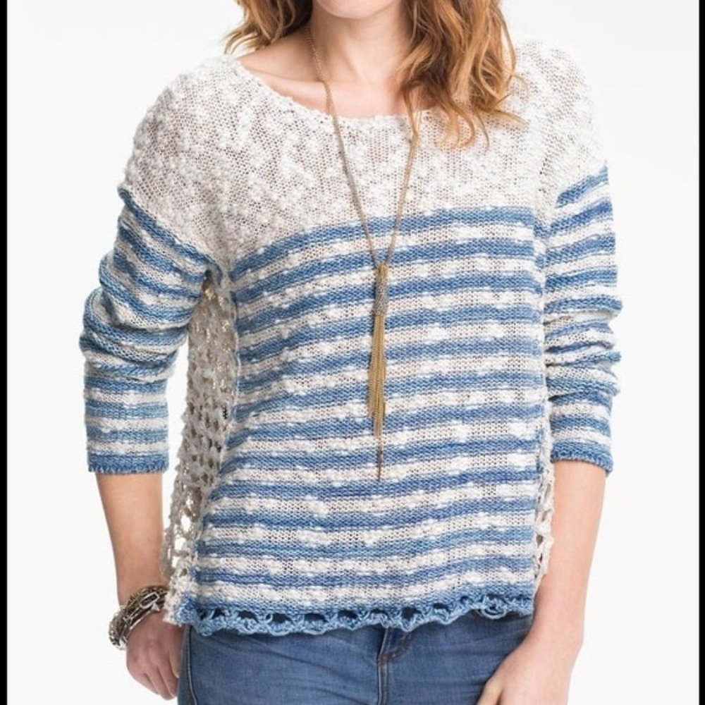 Free People Crochet Knit Striped Sweater, XS